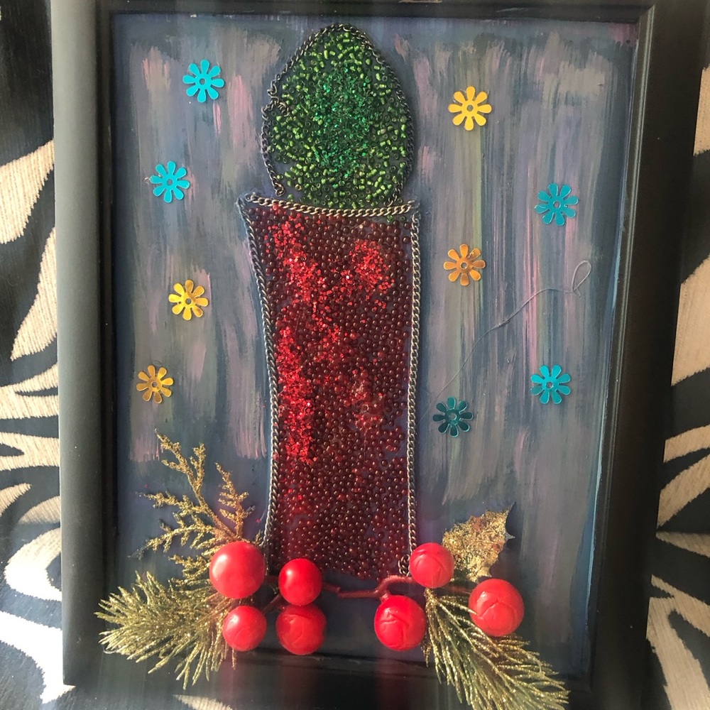 Festive Candle Wall Art with Red and Green Accents